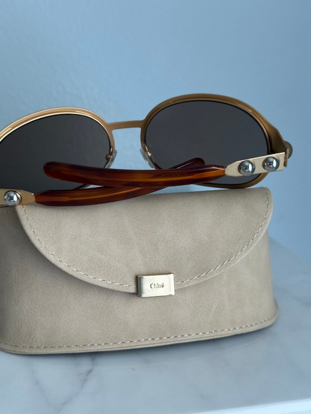 CHLOE Chloé Gold Metal Frame Sunglasses Brown Lens - Picture 3 of 11